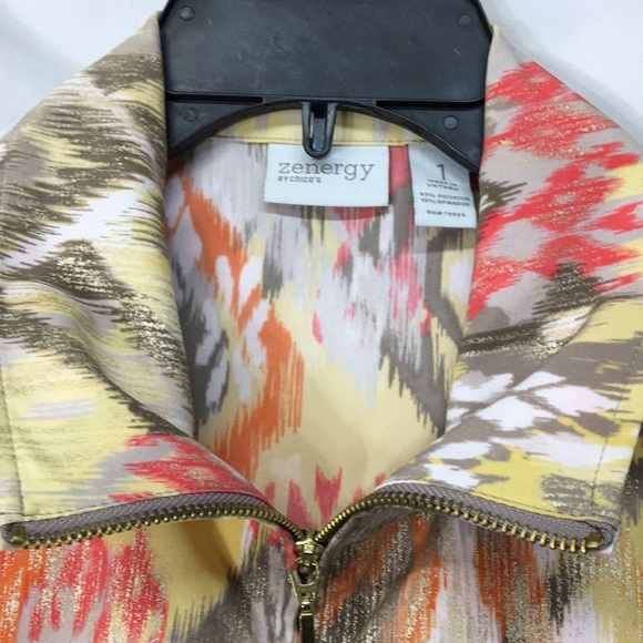 Zenergy by Chicos Women’s Colorful Yellow and Orange Jacket Size 1 Like-NEW - Picture 4 of 5